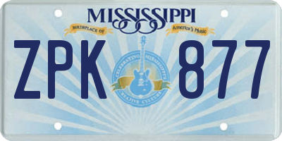MS license plate ZPK877