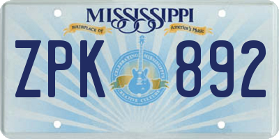 MS license plate ZPK892