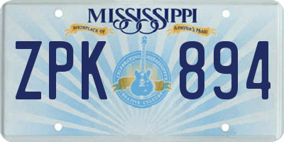MS license plate ZPK894
