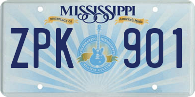 MS license plate ZPK901