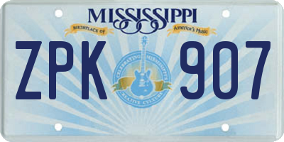 MS license plate ZPK907