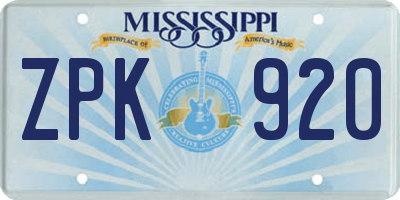 MS license plate ZPK920