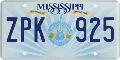 MS license plate ZPK925