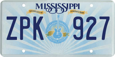 MS license plate ZPK927