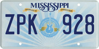 MS license plate ZPK928