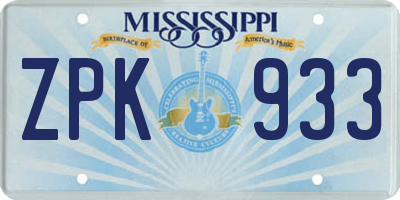 MS license plate ZPK933