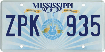 MS license plate ZPK935