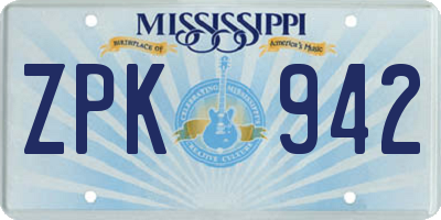 MS license plate ZPK942