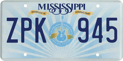 MS license plate ZPK945