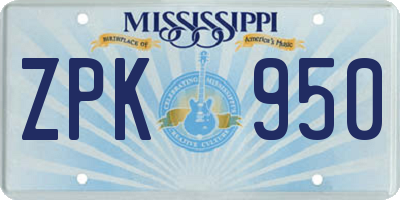 MS license plate ZPK950
