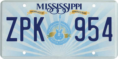 MS license plate ZPK954