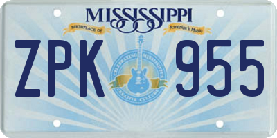 MS license plate ZPK955