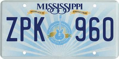 MS license plate ZPK960