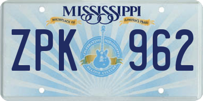 MS license plate ZPK962