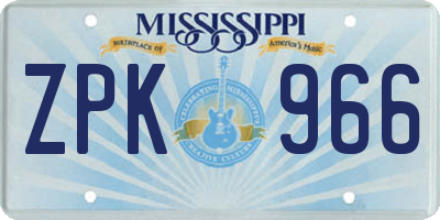 MS license plate ZPK966