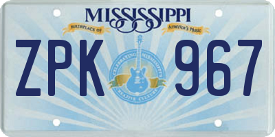 MS license plate ZPK967