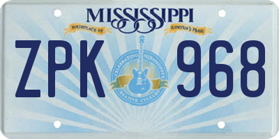 MS license plate ZPK968