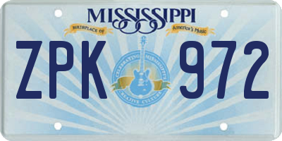 MS license plate ZPK972