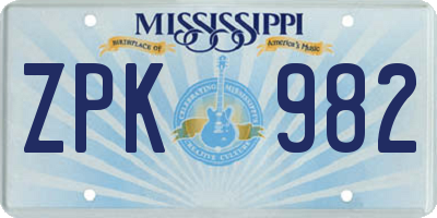 MS license plate ZPK982