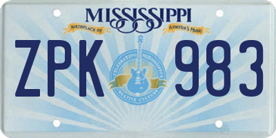 MS license plate ZPK983
