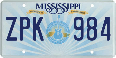 MS license plate ZPK984
