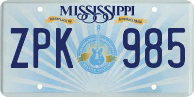 MS license plate ZPK985