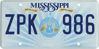 MS license plate ZPK986