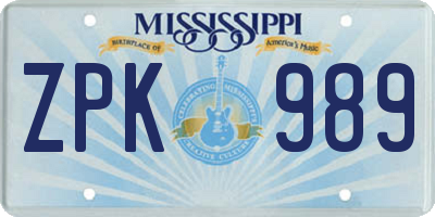 MS license plate ZPK989