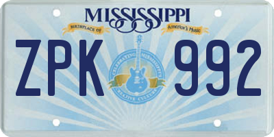 MS license plate ZPK992