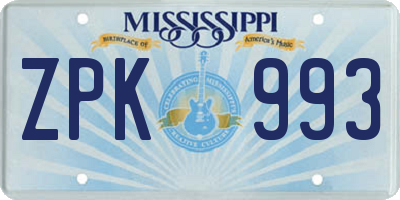 MS license plate ZPK993