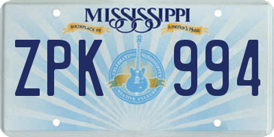MS license plate ZPK994