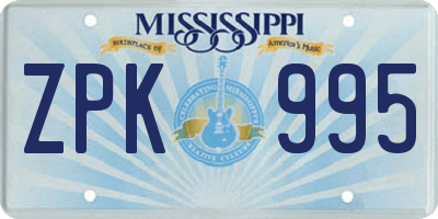 MS license plate ZPK995