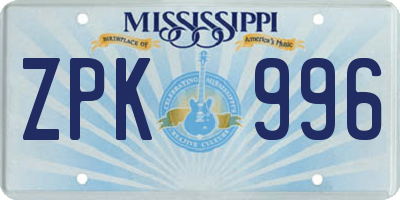 MS license plate ZPK996