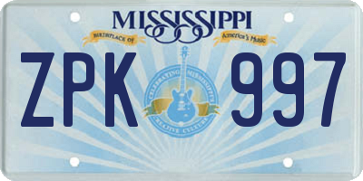 MS license plate ZPK997