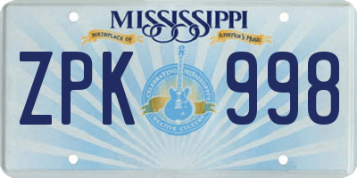 MS license plate ZPK998