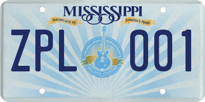 MS license plate ZPL001