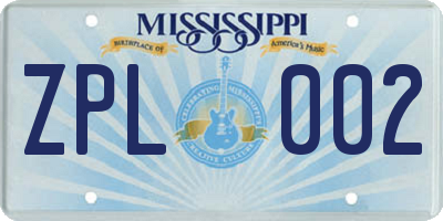 MS license plate ZPL002
