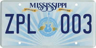 MS license plate ZPL003