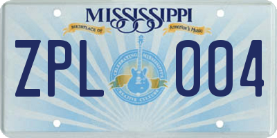 MS license plate ZPL004