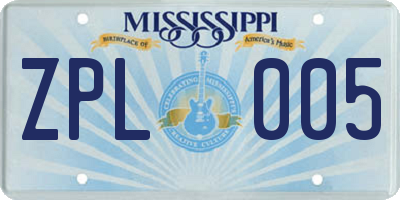 MS license plate ZPL005