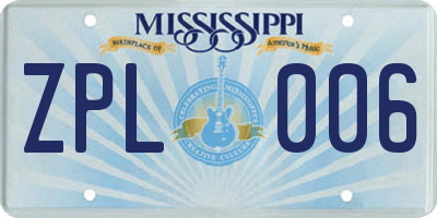 MS license plate ZPL006
