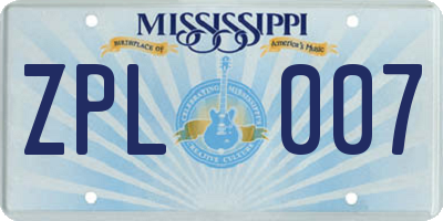 MS license plate ZPL007