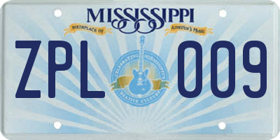 MS license plate ZPL009