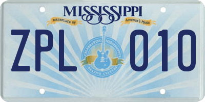 MS license plate ZPL010