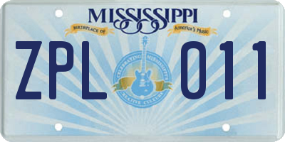 MS license plate ZPL011