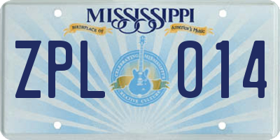 MS license plate ZPL014