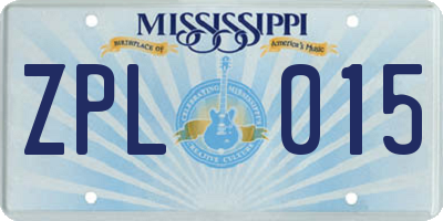 MS license plate ZPL015