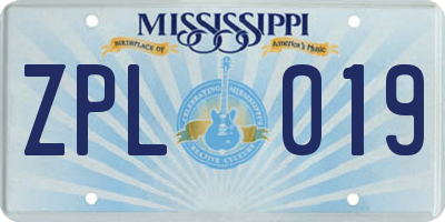 MS license plate ZPL019