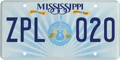 MS license plate ZPL020