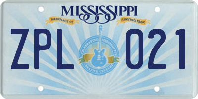 MS license plate ZPL021